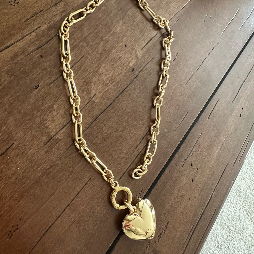 Puffy Gold Heart Pendant Necklace with Chunky Chain